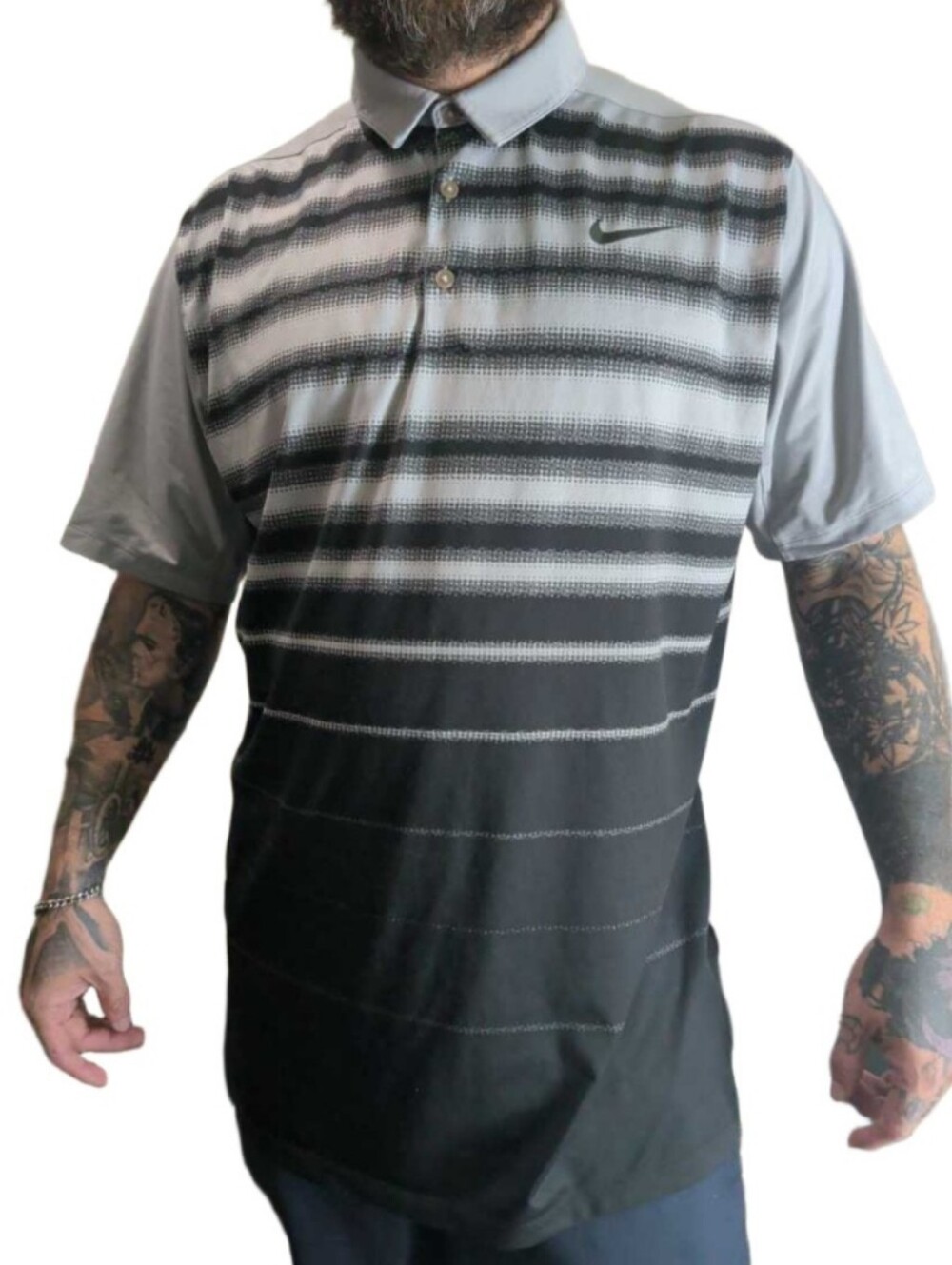Nike Golf Dri-Fit Striped Gradient Polo Shirt Gray Black Men's XL
